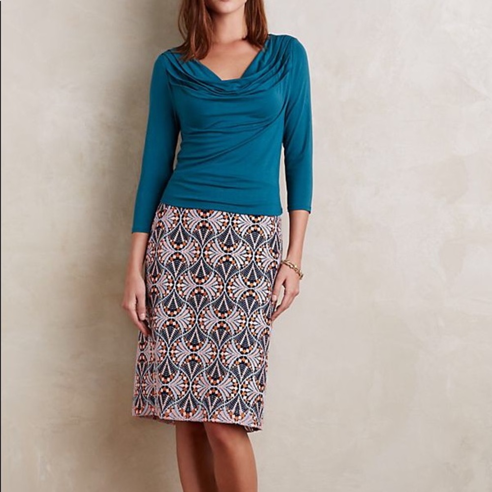 Anthropologie Moulinette Soeurs Svetla Pink Navy Lace Pencil Skirt 12 - Picture 2 of 8